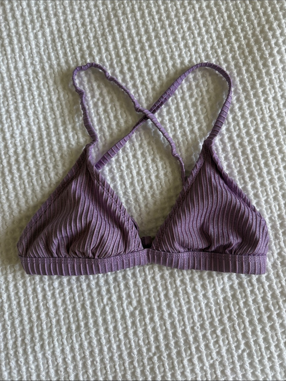Women’s S | Xhiliration Ribbed Triangle Bikini Top in Mauve Purple